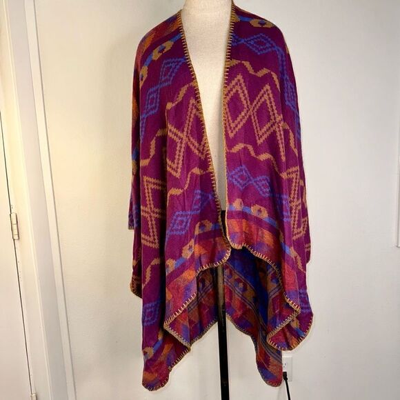 Eddie Bauer Womens Boho Southwestern Reversible Blanket Shawl One Size Colorful - Picture 7 of 7